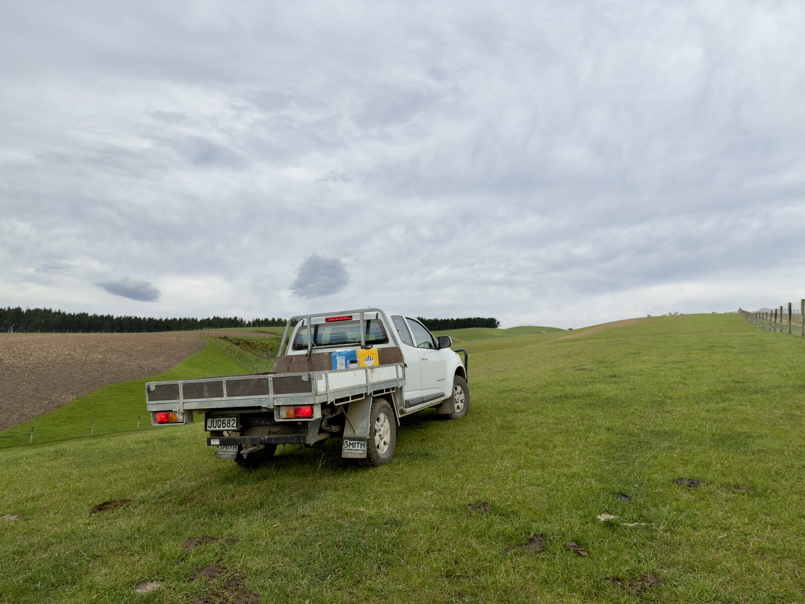 Farm ute parked on a Canterbury hillside